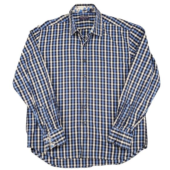 Marco Brunelli Mens Adult XL Button Shirt Long Sleeve Plaid Blue Italy - Picture 1 of 6
